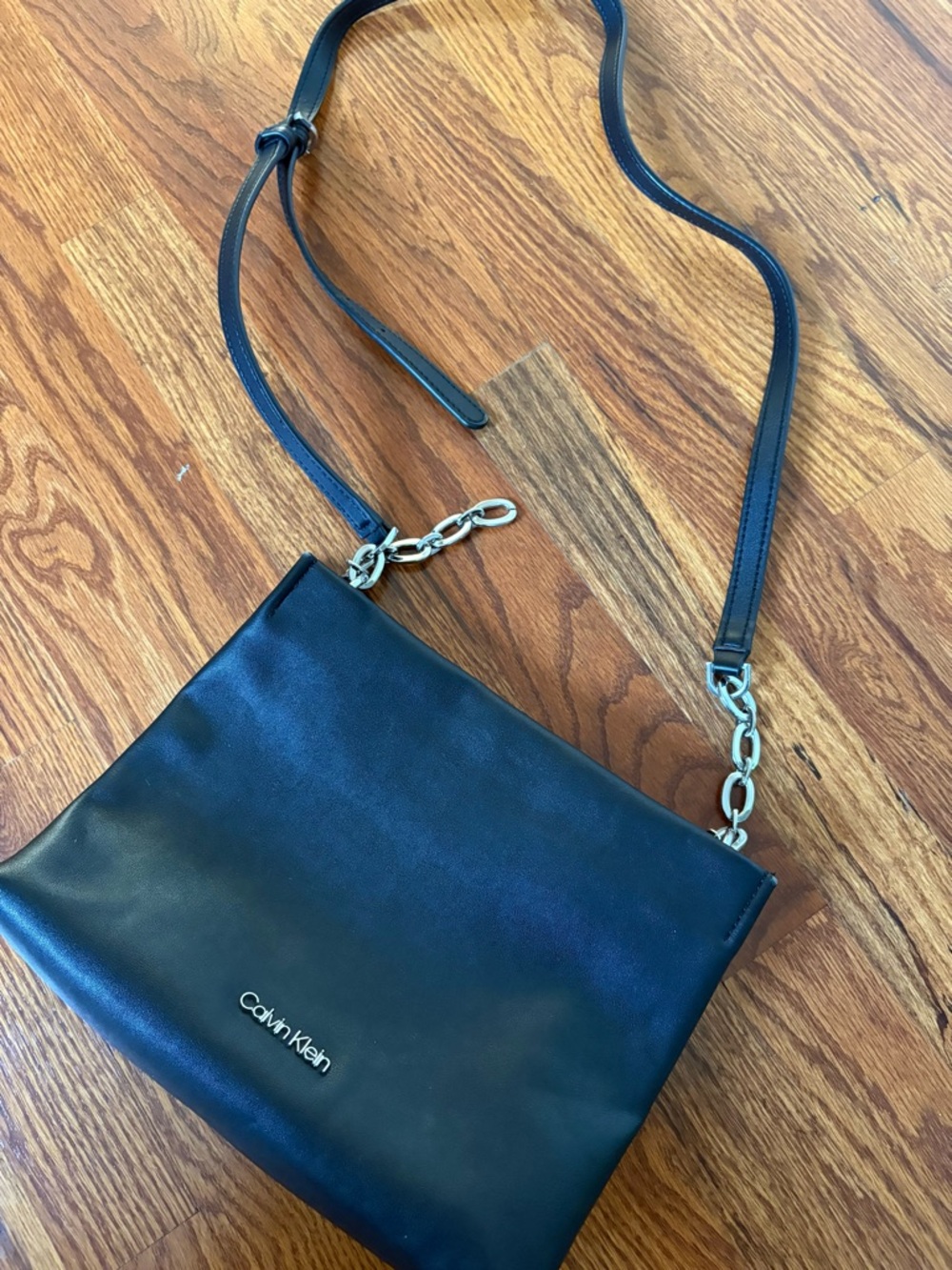 Calvin Klein Black Leather Shoulder Bag with partial Chain Strap